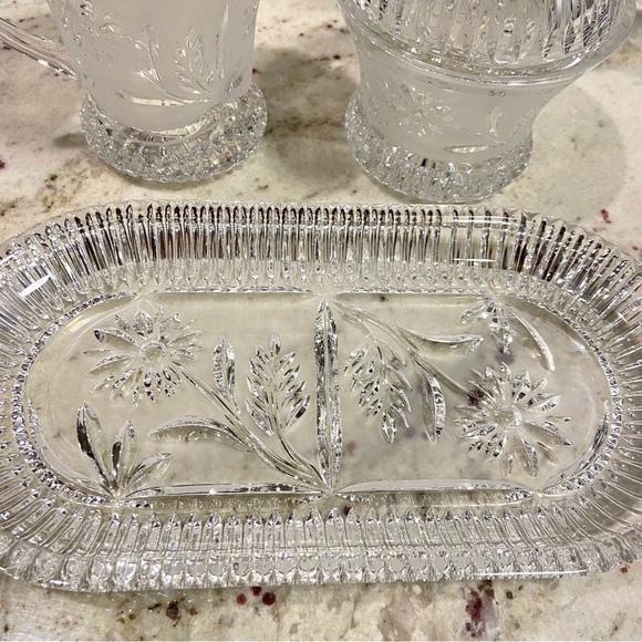 Cut Crystal Creamer and Sugar Set W Tray Lausitzer German Floral Pattern - Picture 10 of 10